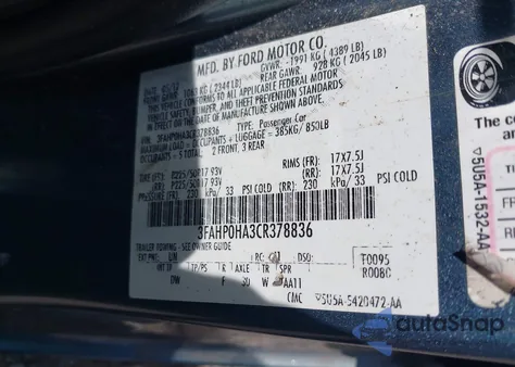 2012 Ford Fusion Se из США, поврежденный, VIN 3FAHP0HA3CR378836